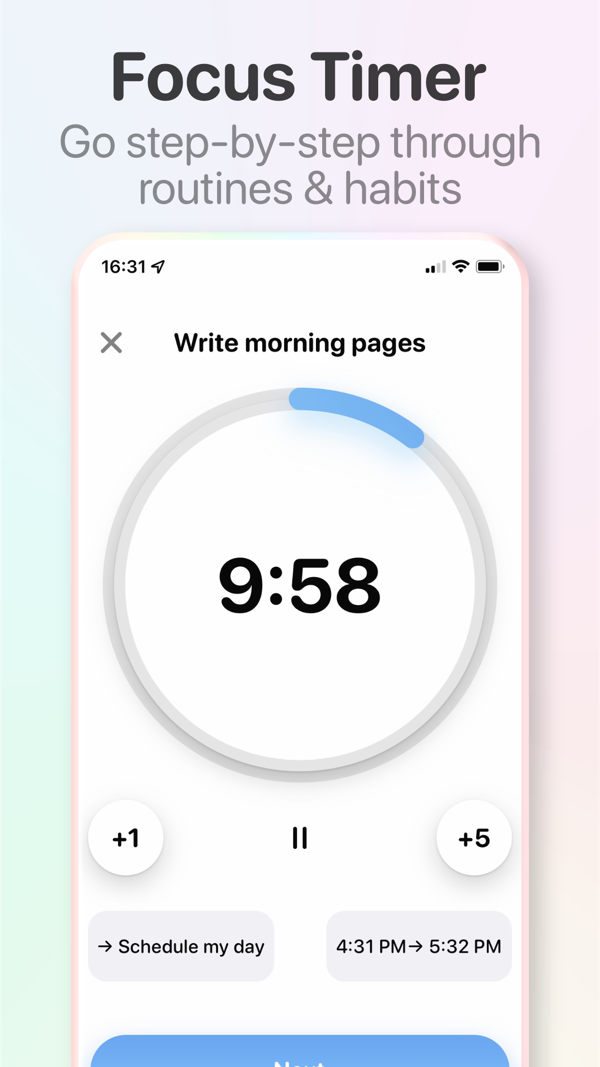 Step-by-step routine timer running a morning routine in Awakee